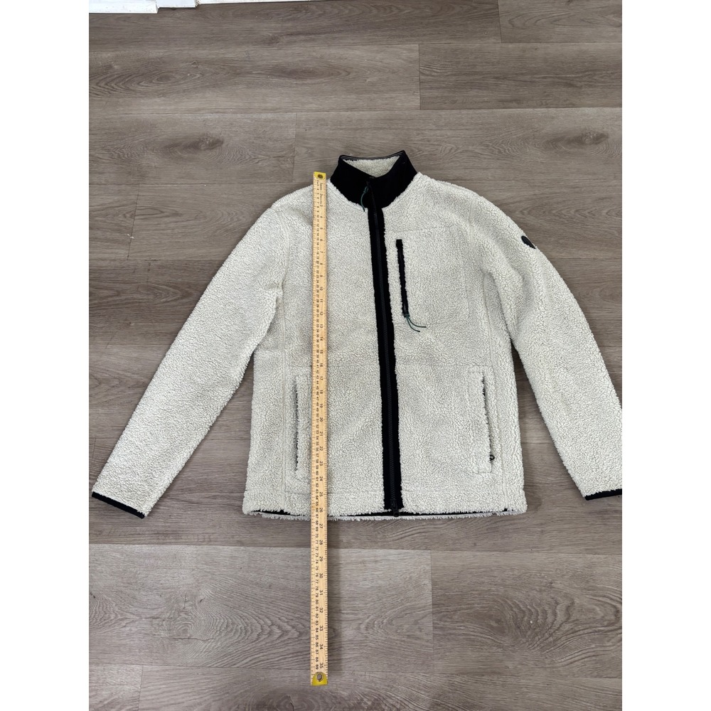 Vineyard Vines Mens Sherpa Fleece Full Zip Jacket Cream Black Whale Logo Large